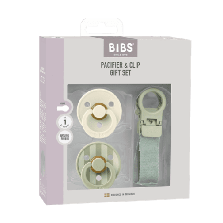 BIBS Colour Pacifier & Loop Clip Gift Set Latex Str. 1, 0-6 mnd, ivory/sage, 1 sett