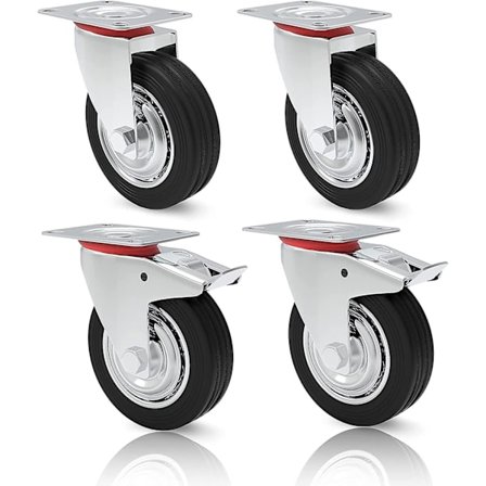 Slidstærke hjul, transporthjul, hjulsæt med bremse, 75 mm hjul, kan drejes 360, sort, industrihjul til arbejdsbord, værktøjskurv