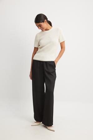 NA-KD Pantalon en satin à taille mi-haute élastique - Tenue de bureau - Noir - EU 38