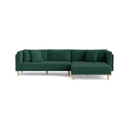 Cali Chaiselong Sofa, Højrevendt - Ontario Grøn - 295x170x76cm - Bred Chaiselong til 2 Voksne, 4 Pyntepuder & Bøgetræsben kan tilvælges