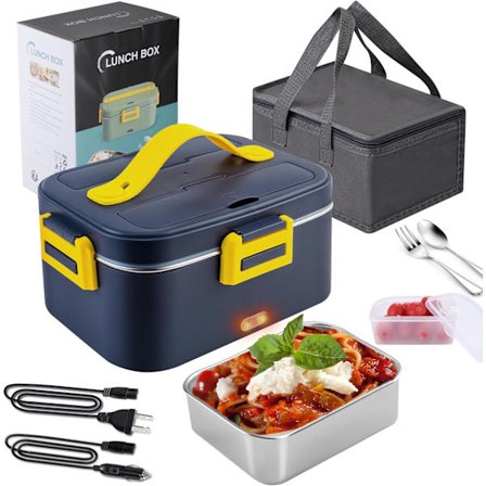 Bærbar opvarmet madkasse til voksne 3 i 1 bærbar madvarmer 110V/12V/24V, med 1,8L aftagelig beholder i rustfrit stål og taske