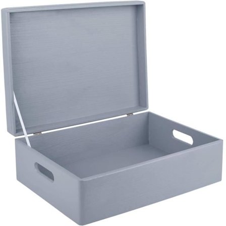 CREATIVE DECO XL Grå förvaringslåda i trä | 40 x 30 x 14 cm | med lock och handtag