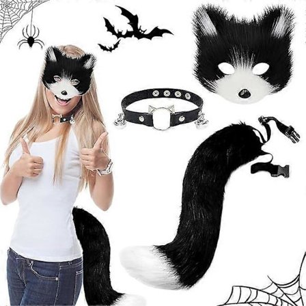 Fox Hale Halloween Kat Maske Sæt, Halloween Katte Therian Hale Maske Sæt, Kunstig Pels Fox Maske, Pels Kat Fox Maske Sæt, Fox Maske Sæt, til Halloween