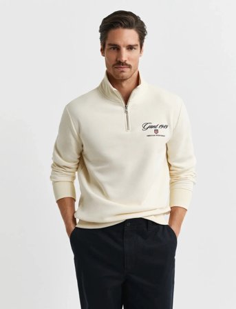 GANT Graphic Half Zip - Cream - S