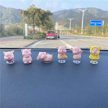 6 stk Bilpynt Piggy Center Konsoll Dekorasjonsbil