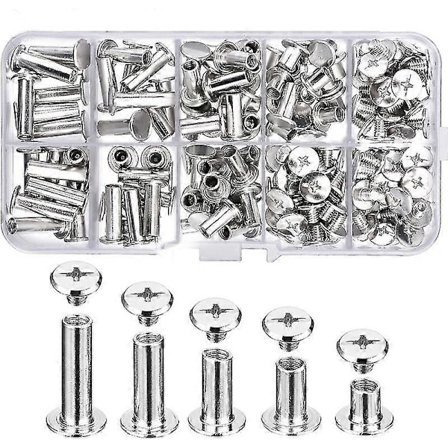 80 stk. 5 Størrelser Metal Bindeskruer, Chicago Skruer, Rustfri Massive Skruenitter Til DIY, Læderdekoration, Bindingsreparation, Håndværk, Etc ( [db]