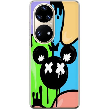 Kompatibelt Mobilskal till Huawei Huawei P50 Pro Färgglad gatukonst design med droppande graffiti och svart musfigur med X-ögon, trendigt urbant mot