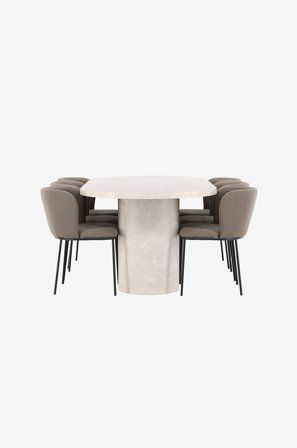 Venture Home - Ruokapöytä Narvik ja Edina-tuoli - Ruskea - Ruokailuryhmä 6 hengelle - - Homeroom