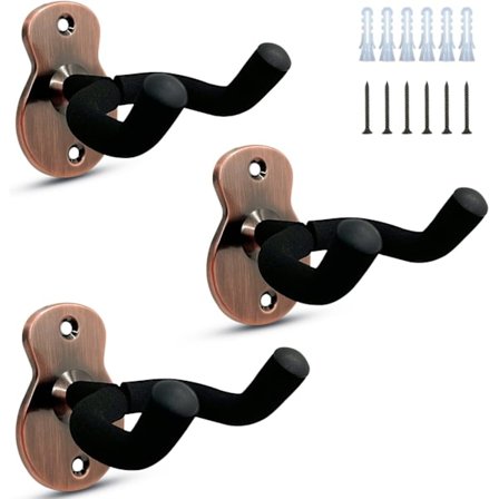 3-pack väggmonterat gitarrställ i metall med skyddande svamp, lämplig för bas, gitarr, banjo, ukulele - röd brons