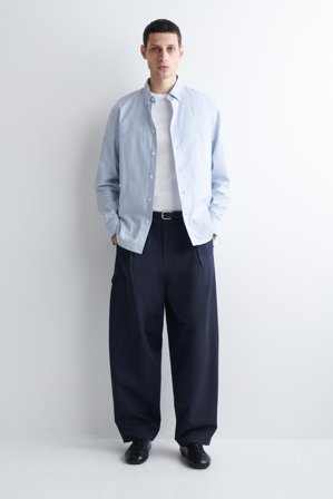 COS Homme Pantalon Workwear Barrel En Mélange De Coton in Bleu