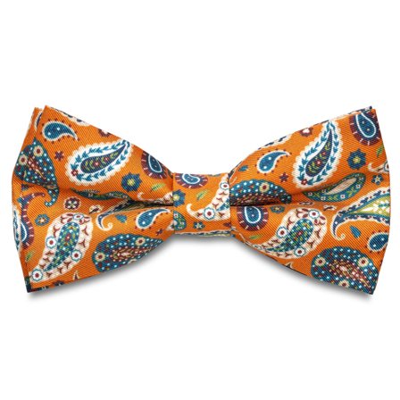 Virtuo | Tangerine Paisley Silk Pre-tied Bow Tie for Men - Pre-tied bow ties