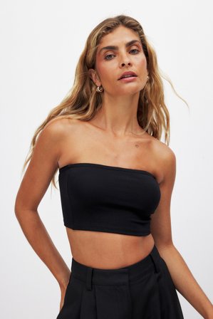 NA-KD Basic Cropped Tube Top - Tubetop - Sort - XL (EU 46)