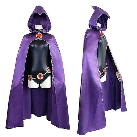 Teen Titans Raven Cosplay Kostyme Superhelt Kappe Bodysuit Halloween Bodysuit + Kappe + Midjekjede