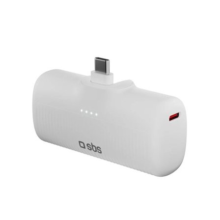 SBS EcoPower 5000 mAh 10W Powerbank med innebygd USB-C-port - hvit