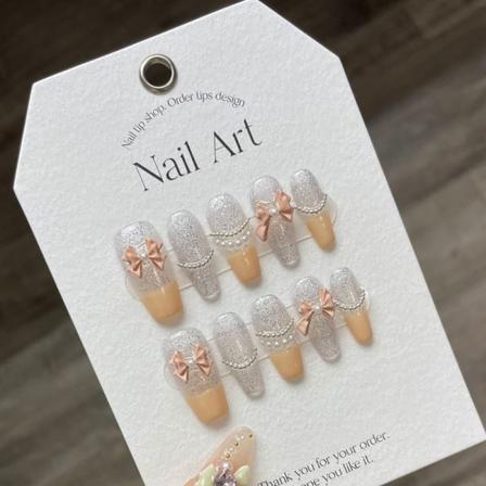 10 stk fransk sløyfe håndlagde negler Pure Manual False Nail M M
