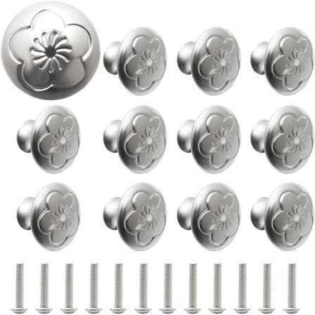 Sølvfarvet skabslågeknop, svampeformet skuffeknop, rundt enkelt hul træk med matchende skruer, 12-pak (sølv) [BR]