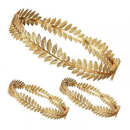 3 stk. romersk kejser laurbærkrans krone guld blad hovedbånd kostume del
