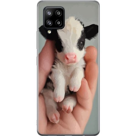 Kompatibelt Mobildeksel til Samsung Samsung Galaxy A42 5G Søt nyfødt kalv i hånden med rosa nese mykt pels og sjarmerende uttrykk detaljert søtt d