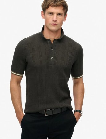 Superdry Knitted Texture S/S Polo - Black - L