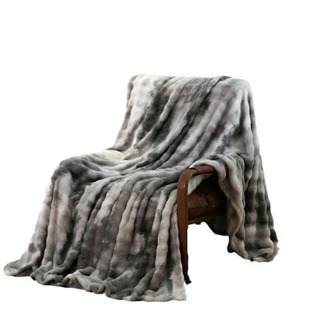 Super Varmt Plaid Tæppe, Grå - Hvid Høj Kvalitet Kunstig Pels Plaid, Blød og Behagelig Hår, Sofa Plaid, Ultra Blød og Fluffy, 120x200cm