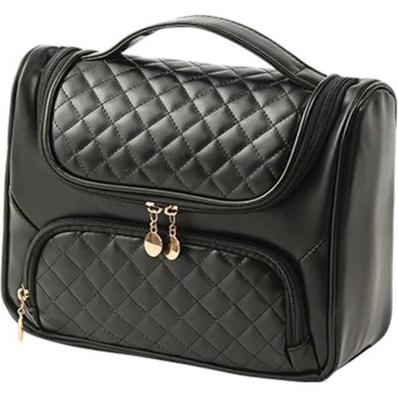 Toilet Taske Makeup Taske Stor Kapacitet Bærbar Kosmetik Taske PU Læder Makeup Organizer Taske med Håndtag til Kvinder Makeup Opbevaring Sort