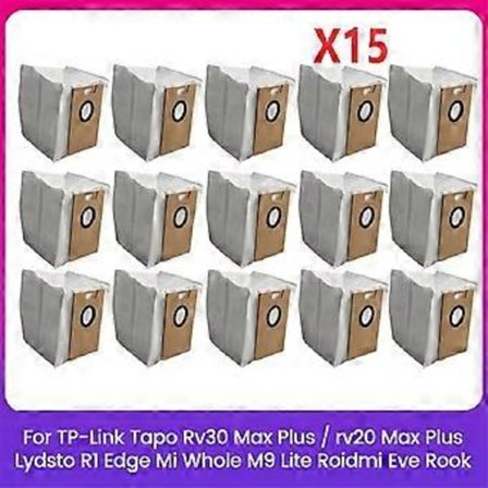 Dammpåse för TP-Link Tapo RV30 Max Plus/RV20 Max Plus/Lydsto R1 Edge/MiWhole M9 Lite/Roidmi Eve Rook Dammsugardelar 15 st