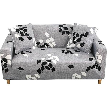 Tryckt stretchsofföverdrag, modernt halkfritt 1/2/3/4-sits elastiskt sofföverdrag (2-sits sofföverdrag: 145-185 cm, grå-lönnlöv)