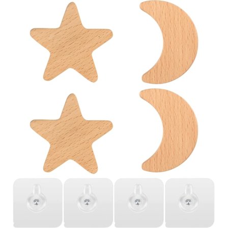 Lasten seinäkoukku naulakko puinen seinäkoukku puinen nappi kuu tähti setti 4 kpl