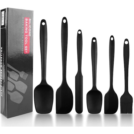 6 Dele Sort Køkken Spatel Sæt, Varmebestandige Silikone Non-Stick Redskaber, Ikke-Ridsende Pander 230°C Høj Temperatur Bestandig