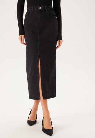 VILA - Vijaf Hw Beading Midi Skirt - Black Denim Detail:beading - Kläder - - Bubbleroom