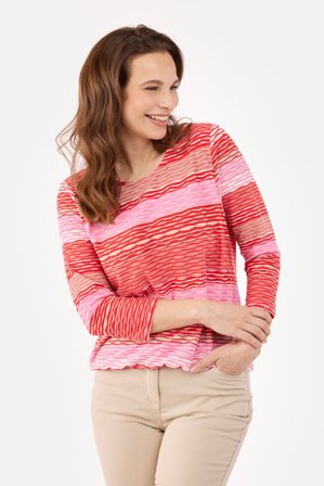 BRANDTEX - 3/4 Ærmet T-shirt - Rød Mix - Stribet