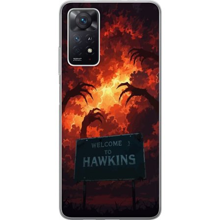 Yhteensopiva Puhelinkuori Xiaomi Redmi Note 11 Pro 5G Pimeä apokalyptinen fantasiakohtaus palavalla taivaalla ja Hawkins-kyltti Stranger Things -tyyl