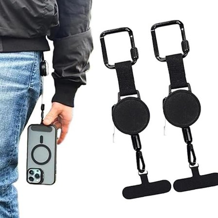 Sæt med 2 indtrækkelige anti-fald telefonsnore til ski, tyverisikre telefonstropper, tyverisikre snore.