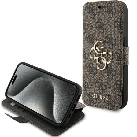 Guess 4G Metall Logo fodral för iPhone 15 Pro - brun