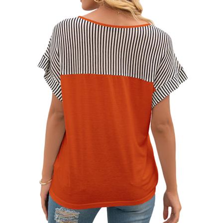 Dam T-shirt Sommar V-hals Rand Kort Ärm Casual Lös