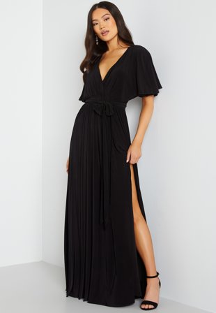 Goddiva Flutter Sleeve Maxi Dress Black Klær