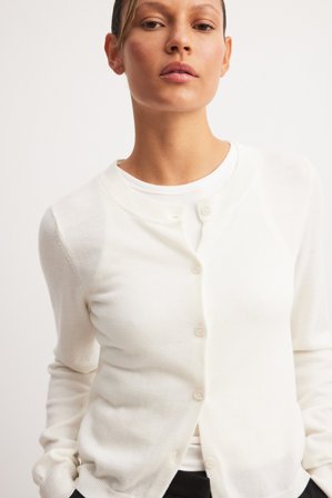 NA-KD - Finstrikket cardigan - Cardigan - Offwhite - XL