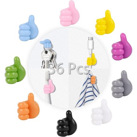 36 stk. - 2*3 cm - selvklæbende krog - silikone gummi tommelfingerkroge - 9 farver - J-form - vand