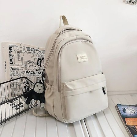 Dame Rygsæk Ensfarvet Kvinde Multi-lomme Casual Kvinde Rejsetaske Høj Kvalitet Skoletaske til Teenagepige Bog Rygsæk Beige