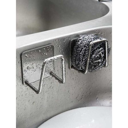 Svampstativ i rustfritt stål, kjøkkentilbehør, bassengstålkule, skje, skuffe, oppbevaring, avløp, fri stansing (sett med 2, svart, sølv)