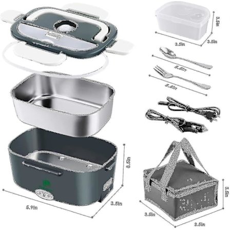 Electric Lunch Box 3 IN 1 For Car/Truck And Office, Portable Food Warmer 220v & 12v 24v Stainless Steel Food Heater
