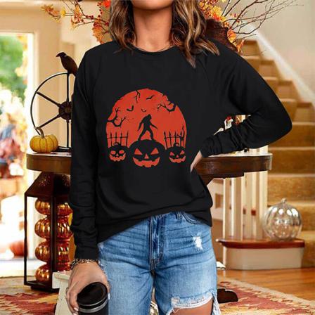 Kvinnor Halloween Tee Toppar Med Rund Hals