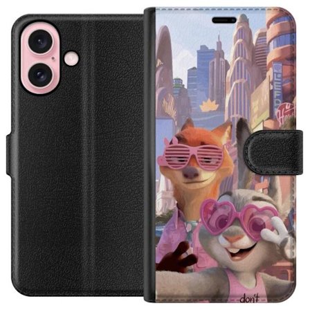 Yhteensopiva Lompakkokotelo Apple Apple iPhone 16 Animoituja eläimiä aurinkoisessa kaupunkiympäristössä, joilla on pinkit aurinkolasit ja positii