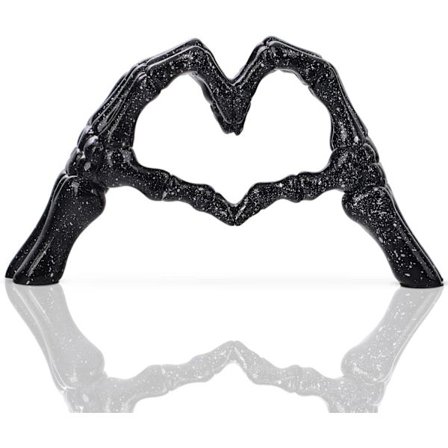 Svart Skalle Par Staty, Hand Gest Kärlek Ornament - Gotisk Bröllop & Heminredning för Skrivbord, Hylla & Soffbord