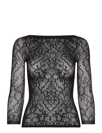 Oroblu Lace Net T-Shirt Tops T-shirts & Tops Long-sleeved Black Oroblu