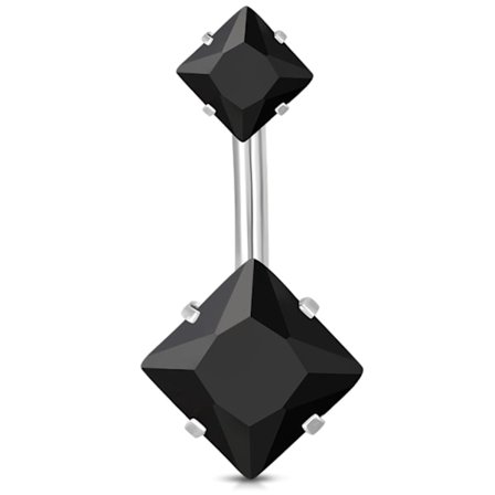 Navelpiercing Navel Piercing i Kirurgiskt Stål 316L i Silver Färg - Dubbla Fyrkantiga Svarta Cubic Zirconia Kristaller