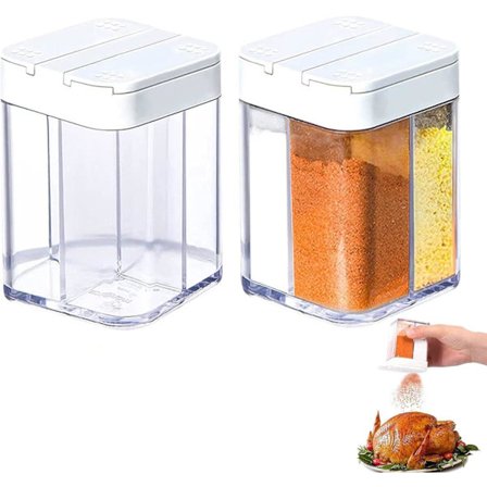 (Hvid, 2 Dele) 4 i 1 Krydderikrukke Krydderiboks Gennemsigtige Krydderibokse Salt Peber Strøer Køkken Krydderibeholdere til Krydderier eller Salt i 