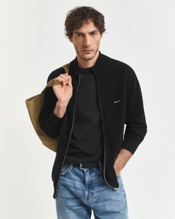 GANT Herren Strickjacke aus Baumwoll-Piqué (S) Schwarz