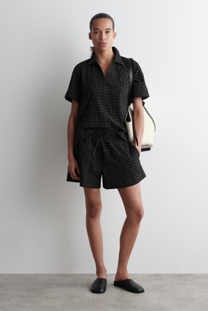 COS Women's Checked Cotton Shorts in Black