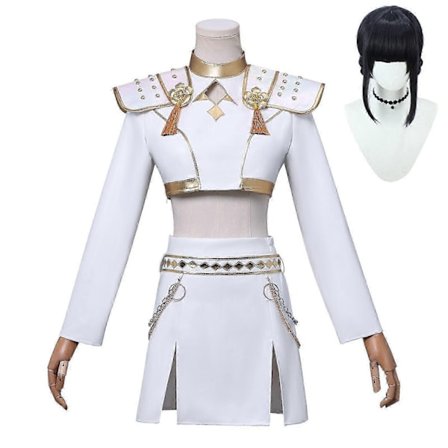 KPop Demon Hunters Zoey Halloween-kostyme for kvinner: Cosplay-sett med hvit fin kjole-WELLNGS